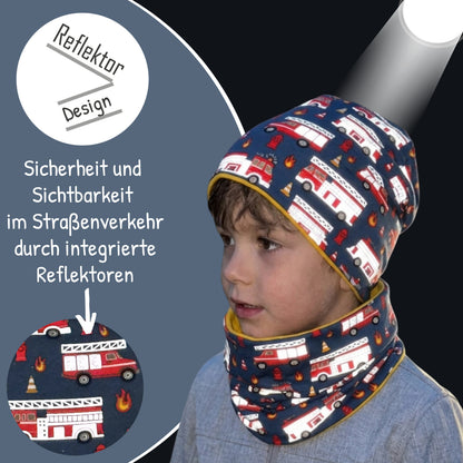 Kinder Reflektor Mütze & Loop - Feuerwehr