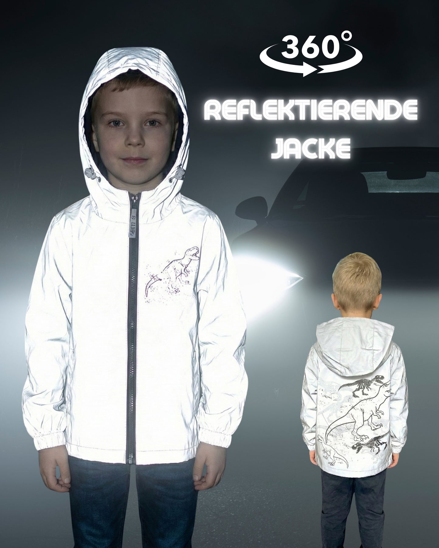 Kinder Reflektor Regenjacke Dinosaurier