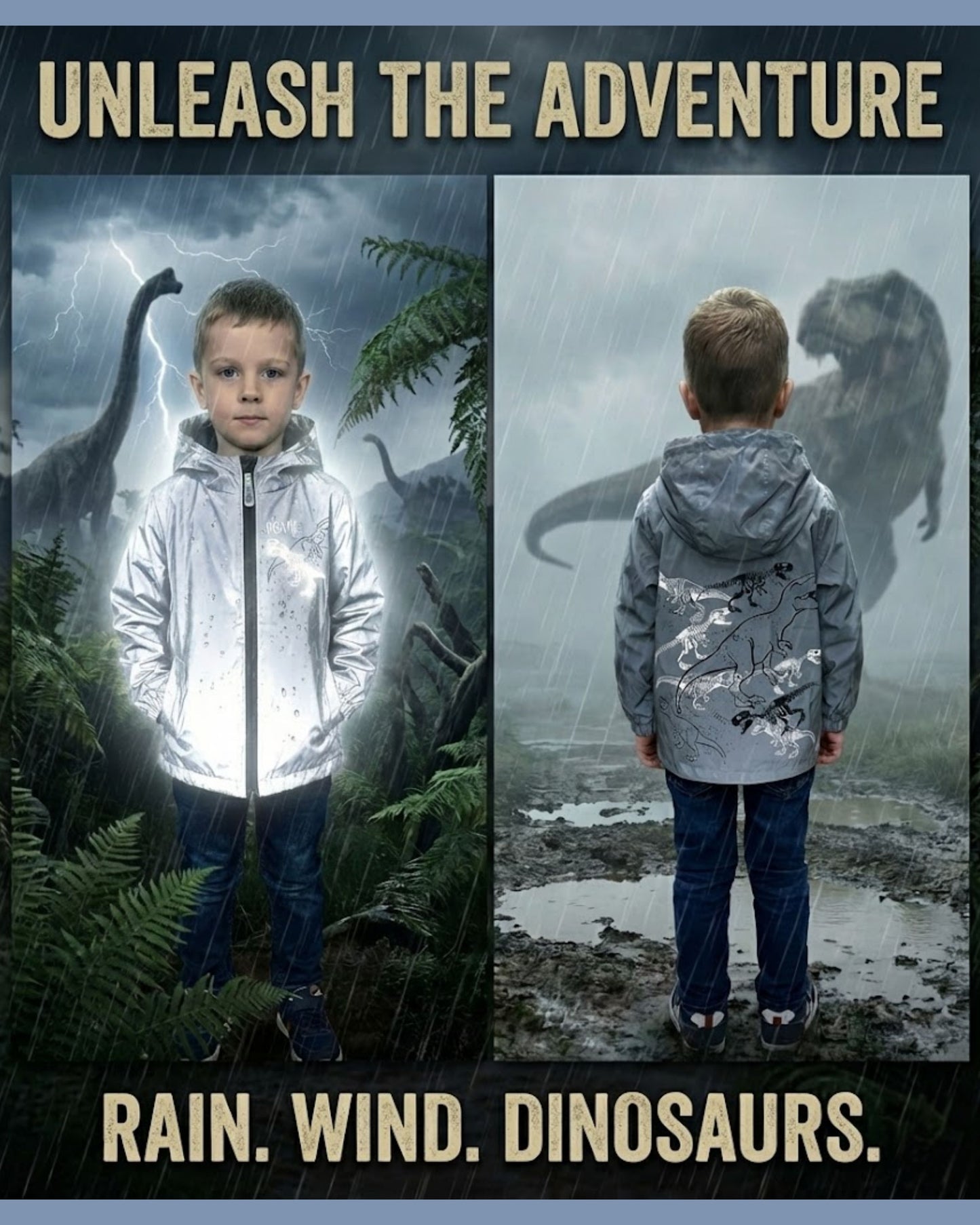 Kinder Reflektor Regenjacke Dinosaurier
