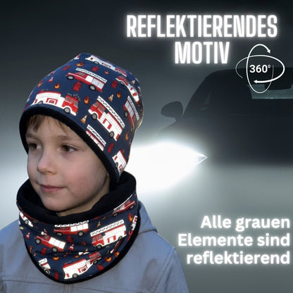 Kinder Reflektor Mütze & Loop - Feuerwehr