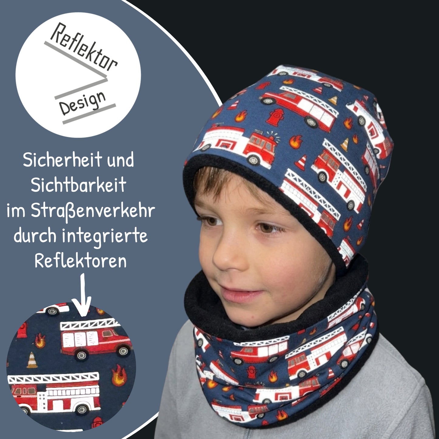 Kinder Reflektor Mütze & Loop - Feuerwehr