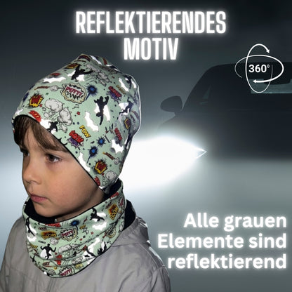 Kinder Reflektor Mütze & Loop - Superheld