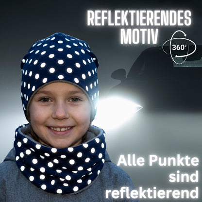 Kinder Reflektor Mütze & Loop - Punkte