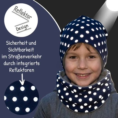 Kinder Reflektor Mütze & Loop - Punkte