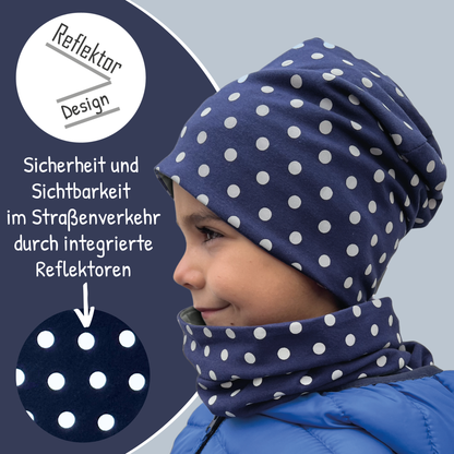 Kinder Reflektor Mütze & Loop - Punkte