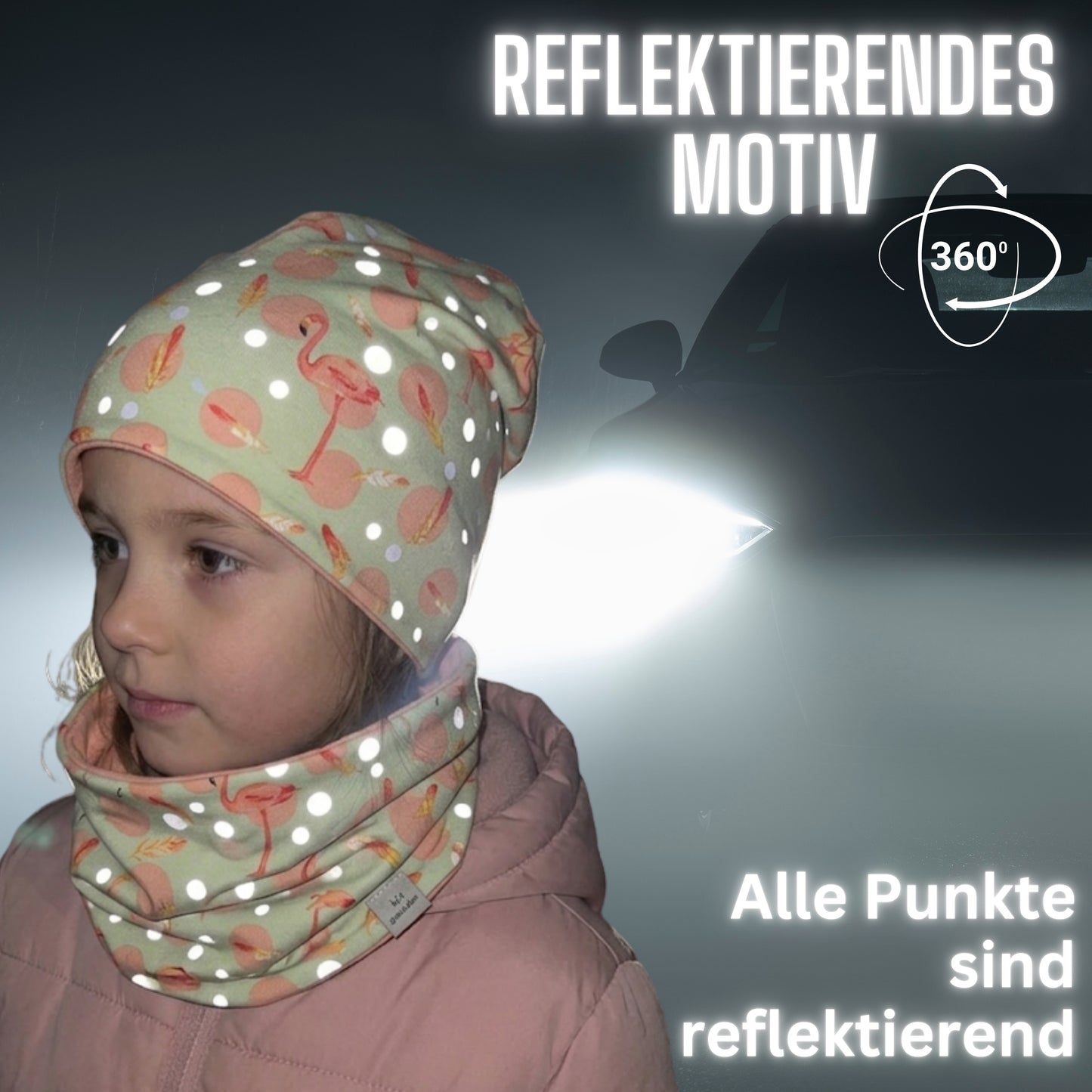 Kinder Reflektor Mütze & Loop - Flamingo