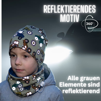 Kinder Reflektor Mütze &amp; Loop - Traktor