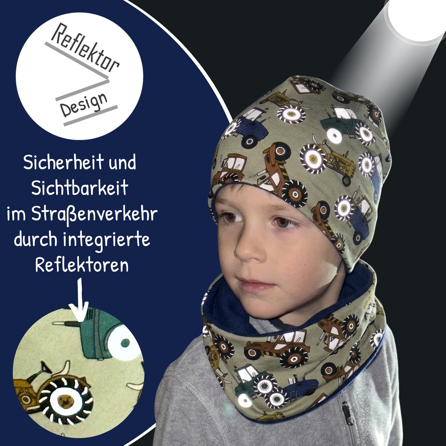 Kinder Reflektor Mütze &amp; Loop - Traktor