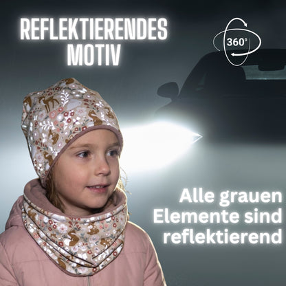 Kinder Reflektor Mütze & Loop Waldtiere