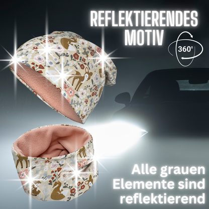 Kinder Reflektor Mütze & Loop Waldtiere