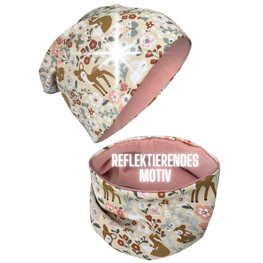 Kinder Reflektor Mütze & Loop Waldtiere