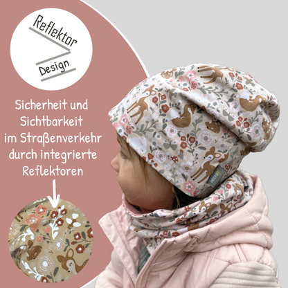 Kinder Reflektor Mütze & Loop Waldtiere