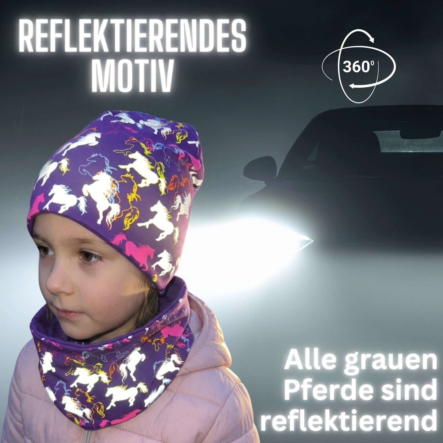 Kinder Reflektor Mütze & Loop Pferd