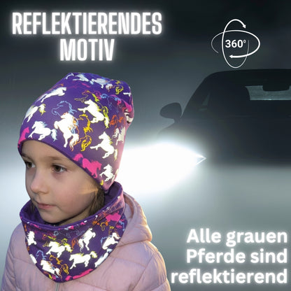 Kinder Reflektor Mütze & Loop Pferd
