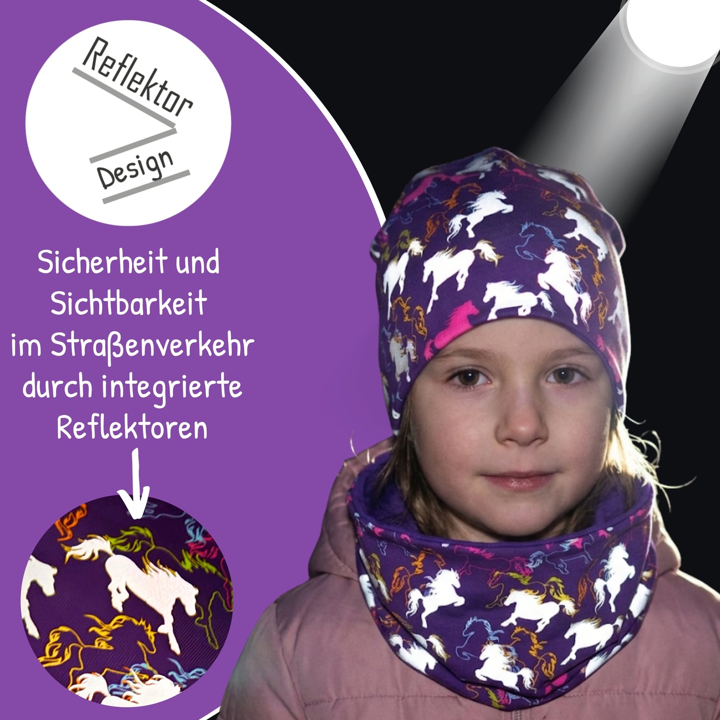 Kinder Reflektor Mütze & Loop Pferd
