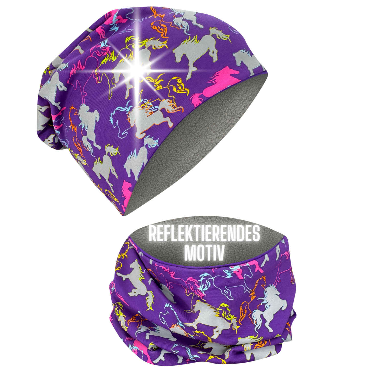 Kinder Reflektor Mütze & Loop Pferd