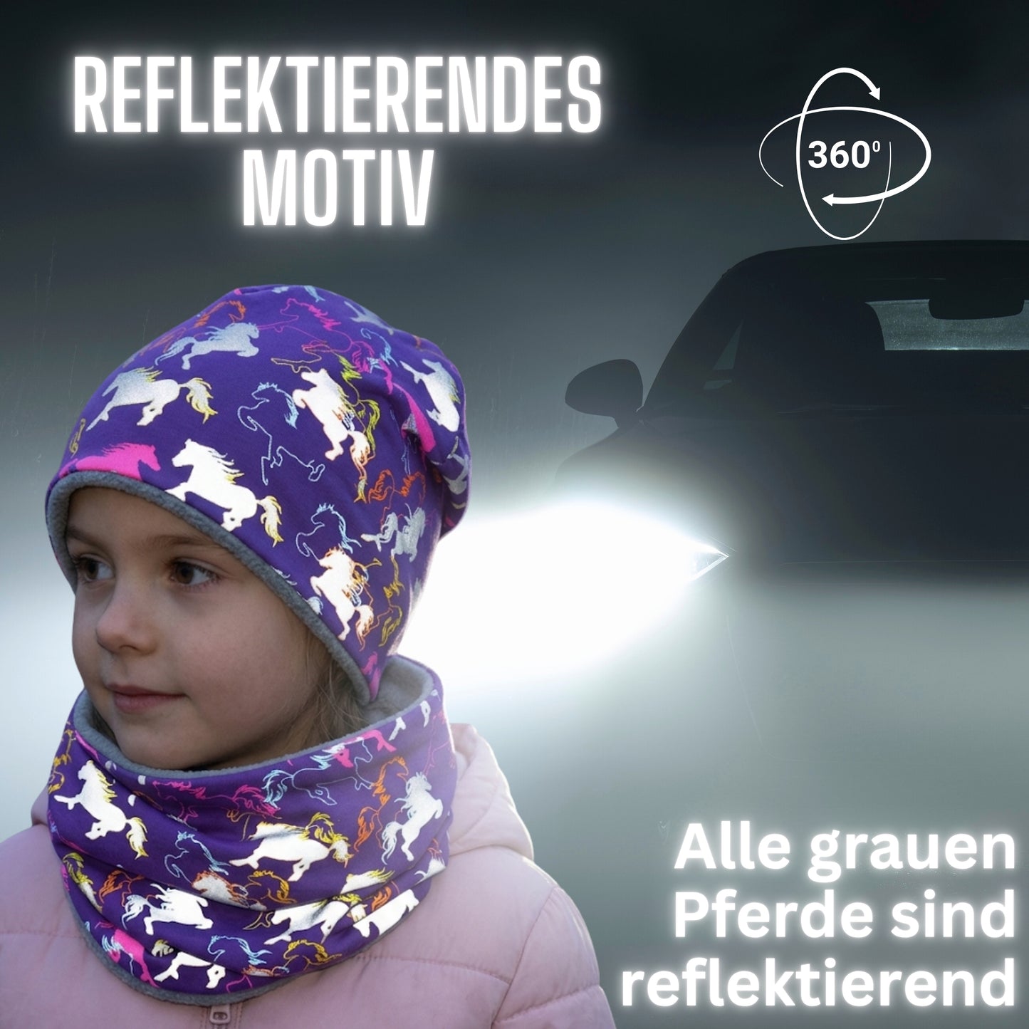 Kinder Reflektor Mütze & Loop Pferd
