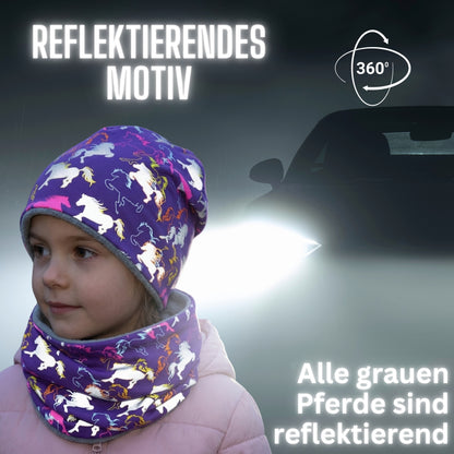 Kinder Reflektor Mütze & Loop Pferd
