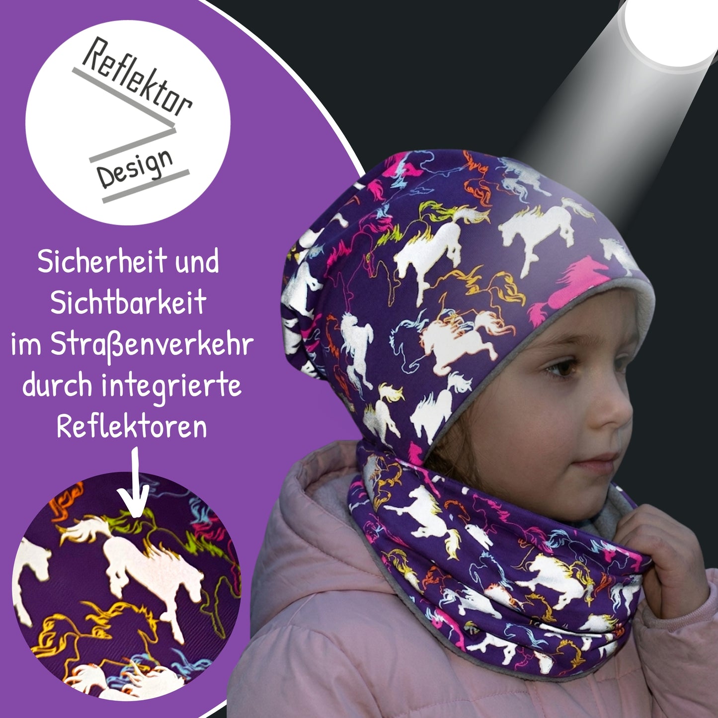 Kinder Reflektor Mütze & Loop Pferd