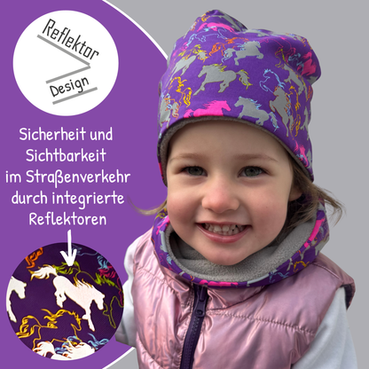 Kinder Reflektor Mütze & Loop Pferd