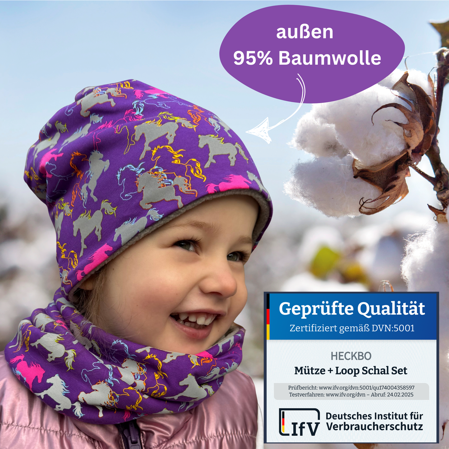 Kinder Reflektor Mütze & Loop Pferd