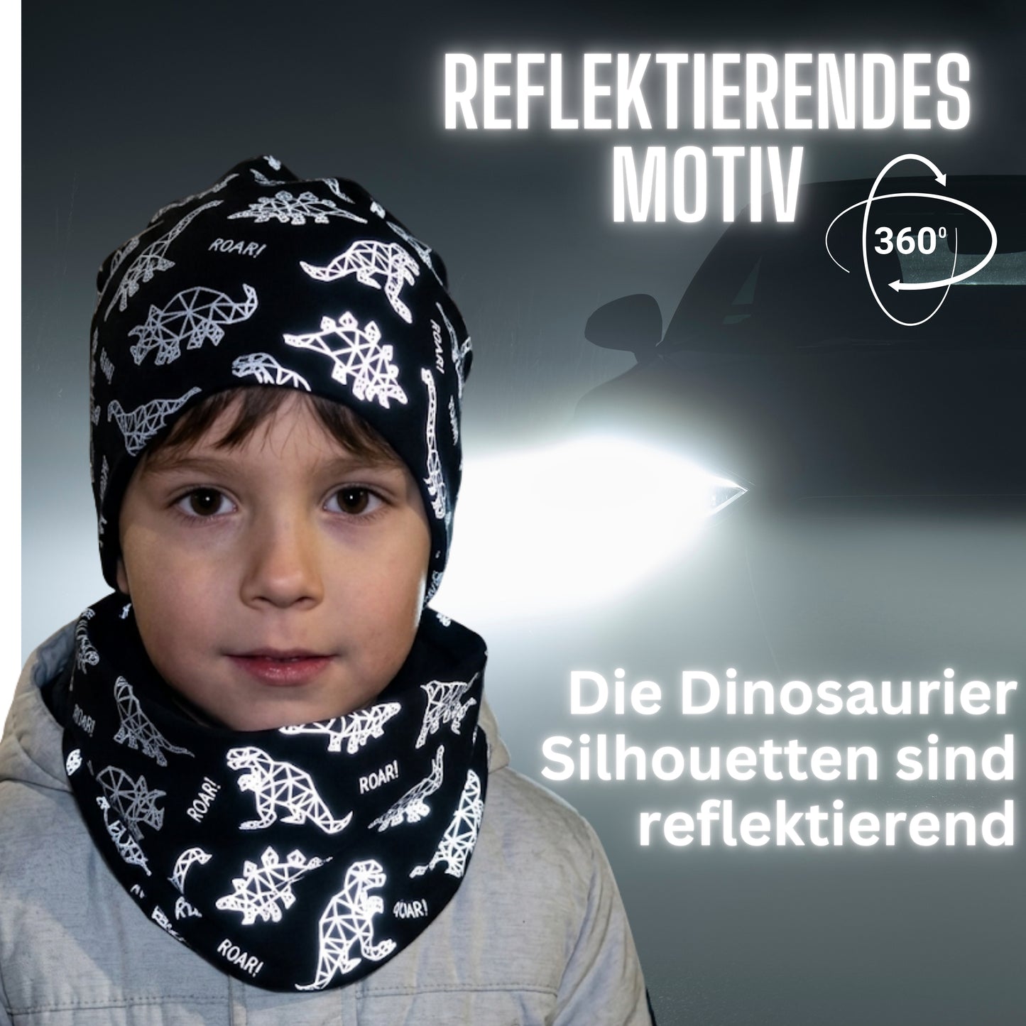 Kinder Reflektor Mütze & Loop Dinosaurier