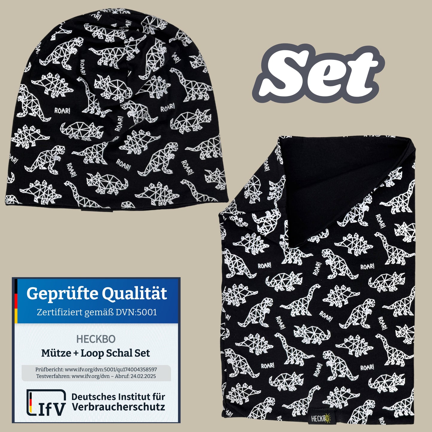 Kinder Reflektor Mütze & Loop Dinosaurier