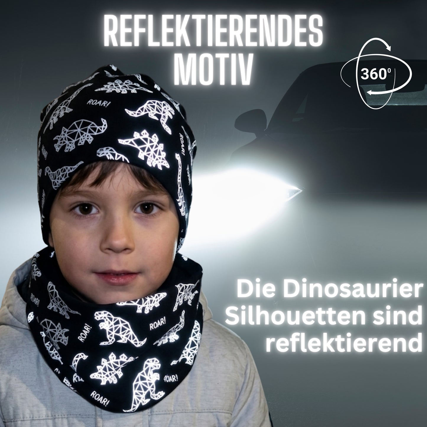 Kinder Reflektor Mütze & Loop Dinosaurier