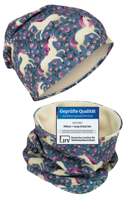 Kinder Beanie Mütze &amp; Loop Set - Pferd