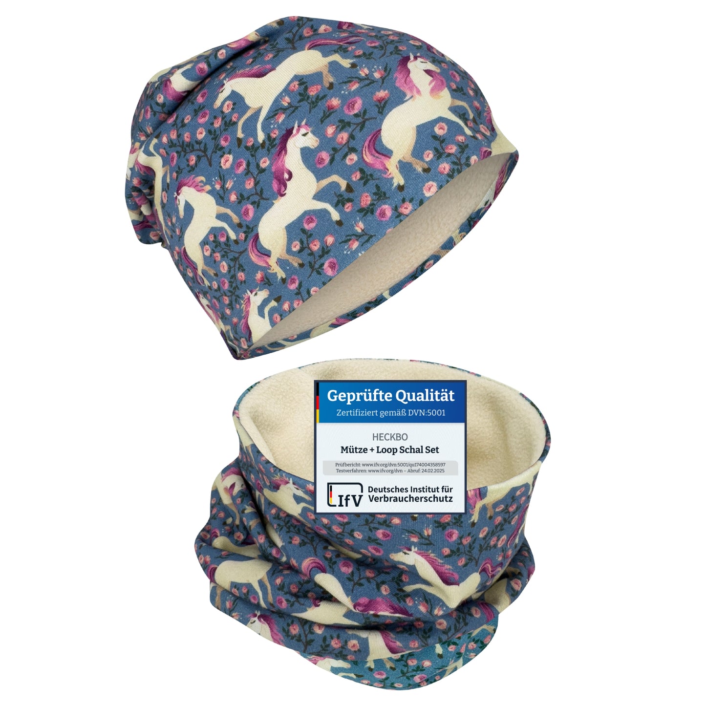 Kinder Beanie Mütze &amp; Loop Set - Pferd
