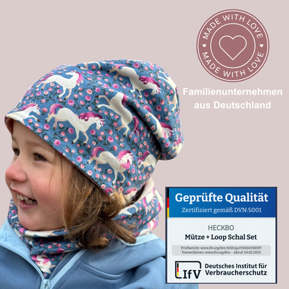 Kinder Beanie Mütze &amp; Loop Set - Pferd