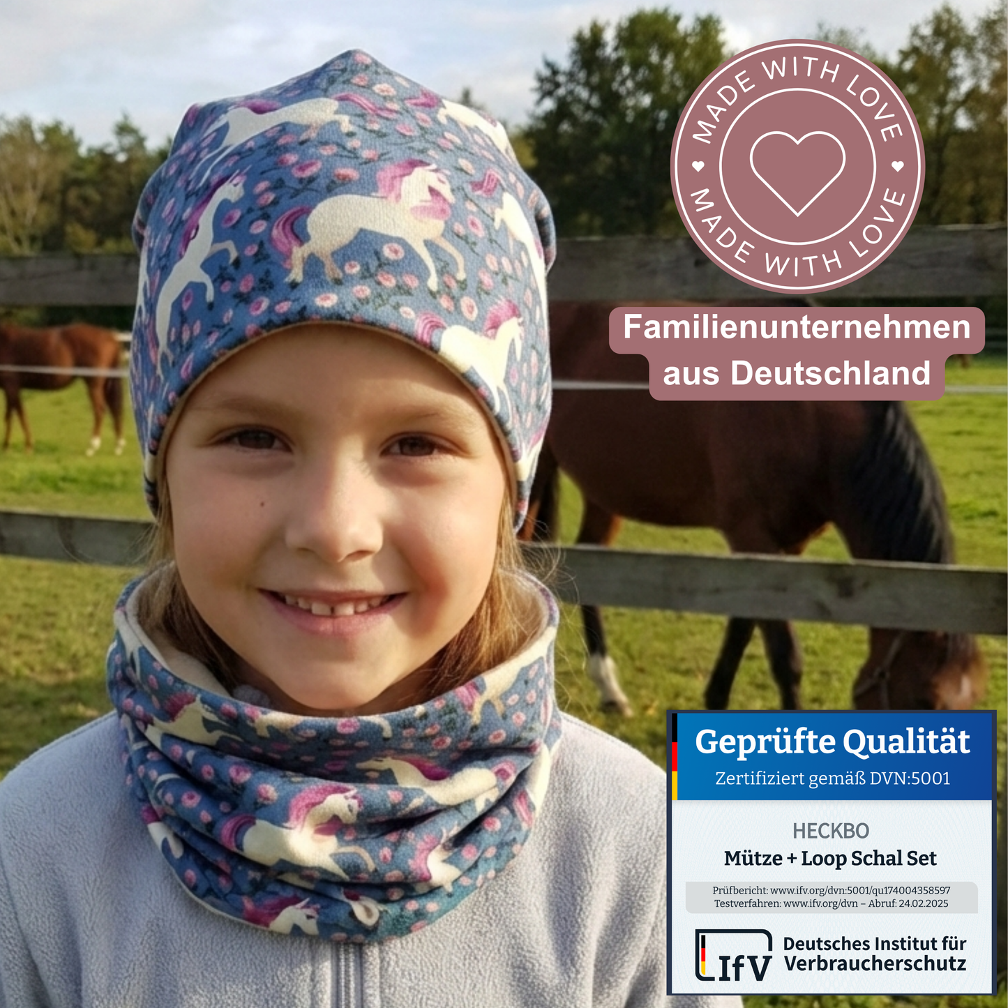 Kinder Beanie Mütze &amp; Loop Set - Pferd