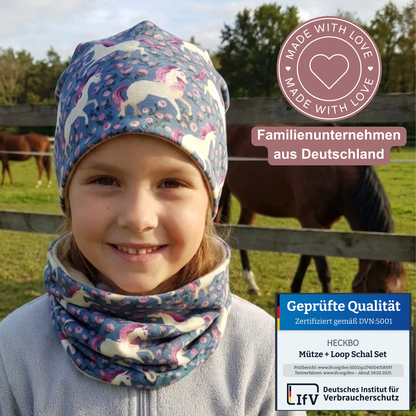 Kinder Beanie Mütze &amp; Loop Set - Pferd