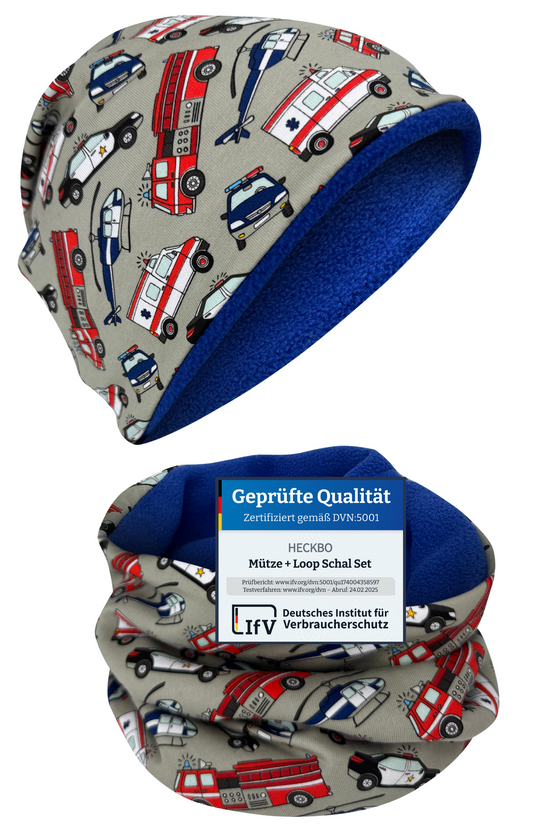 Kinder Beanie Mütze & Loop - Einsatzfahrzeuge