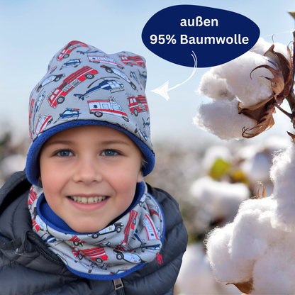Kinder Beanie Mütze & Loop - Einsatzfahrzeuge