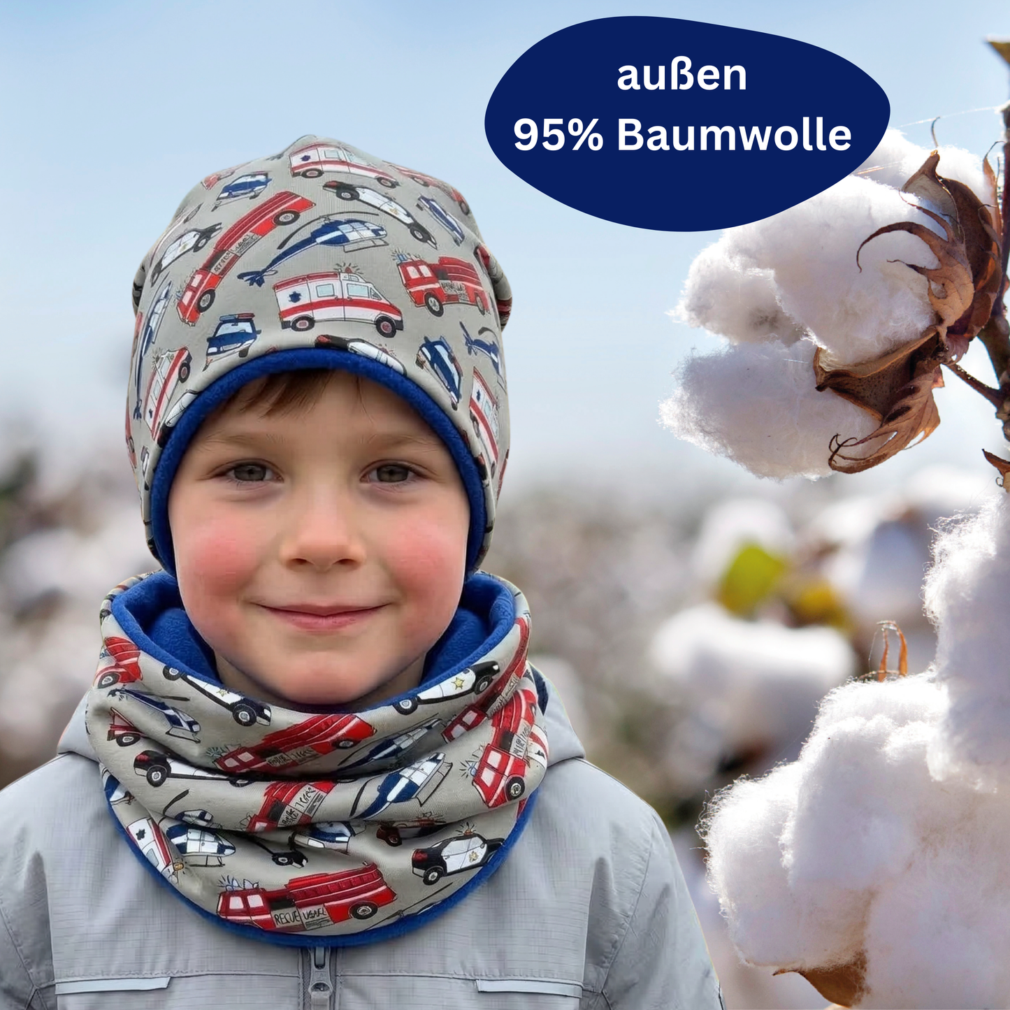 Kinder Beanie Mütze & Loop - Einsatzfahrzeuge