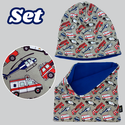 Kinder Beanie Mütze & Loop - Einsatzfahrzeuge