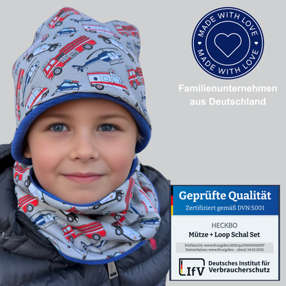 Kinder Beanie Mütze & Loop - Einsatzfahrzeuge