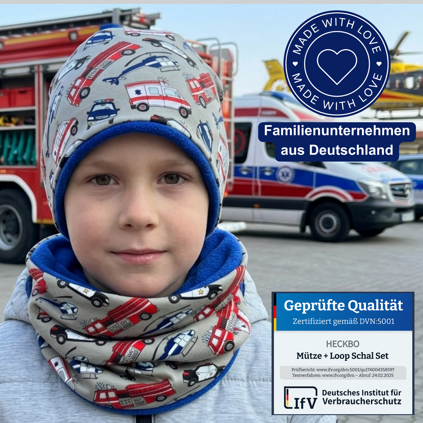 Kinder Beanie Mütze & Loop - Einsatzfahrzeuge