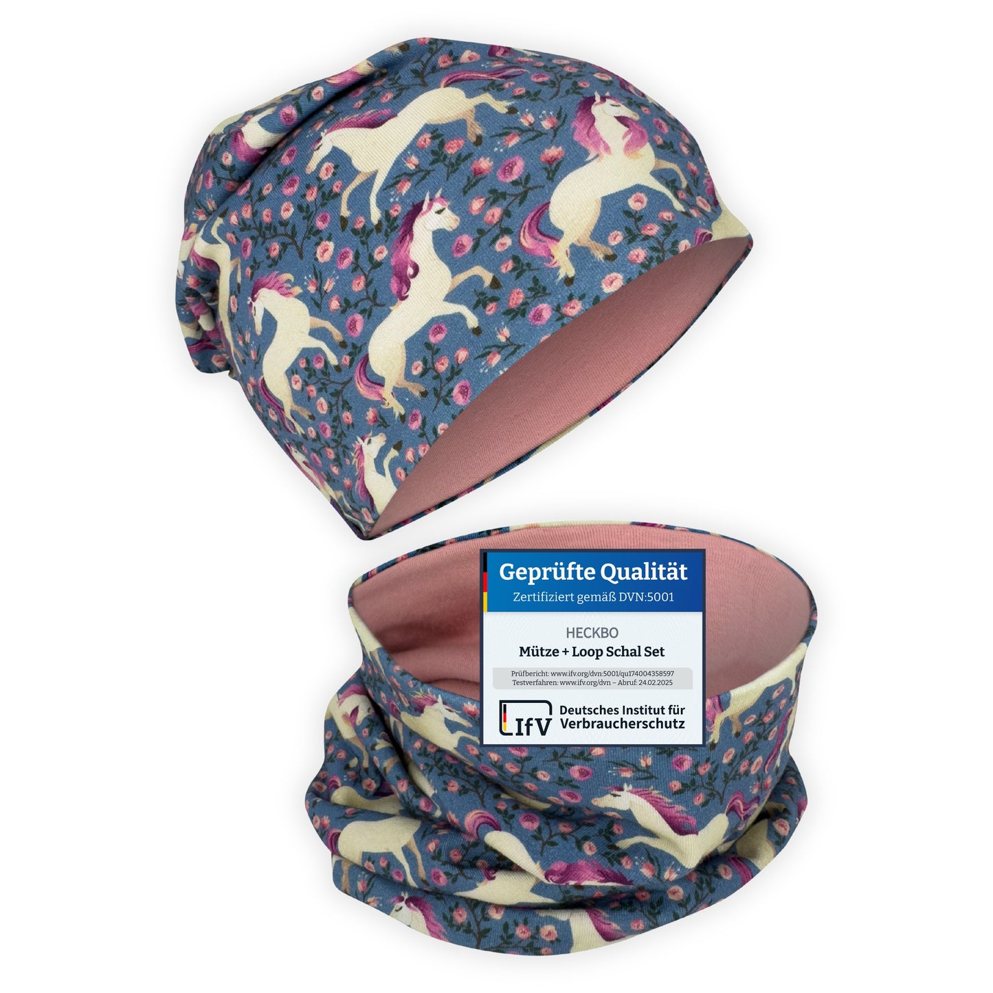 Kinder Beanie Mütze &amp; Loop Set - Pferd