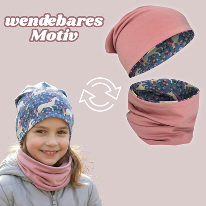 Kinder Beanie Mütze &amp; Loop Set - Pferd