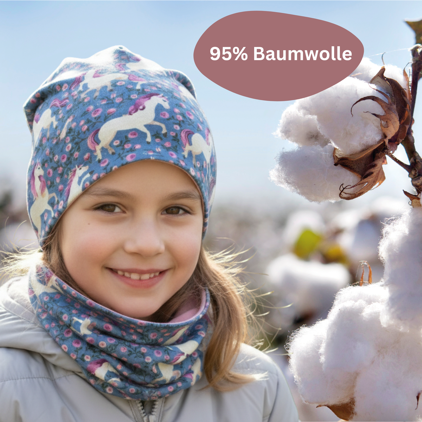 Kinder Beanie Mütze &amp; Loop Set - Pferd
