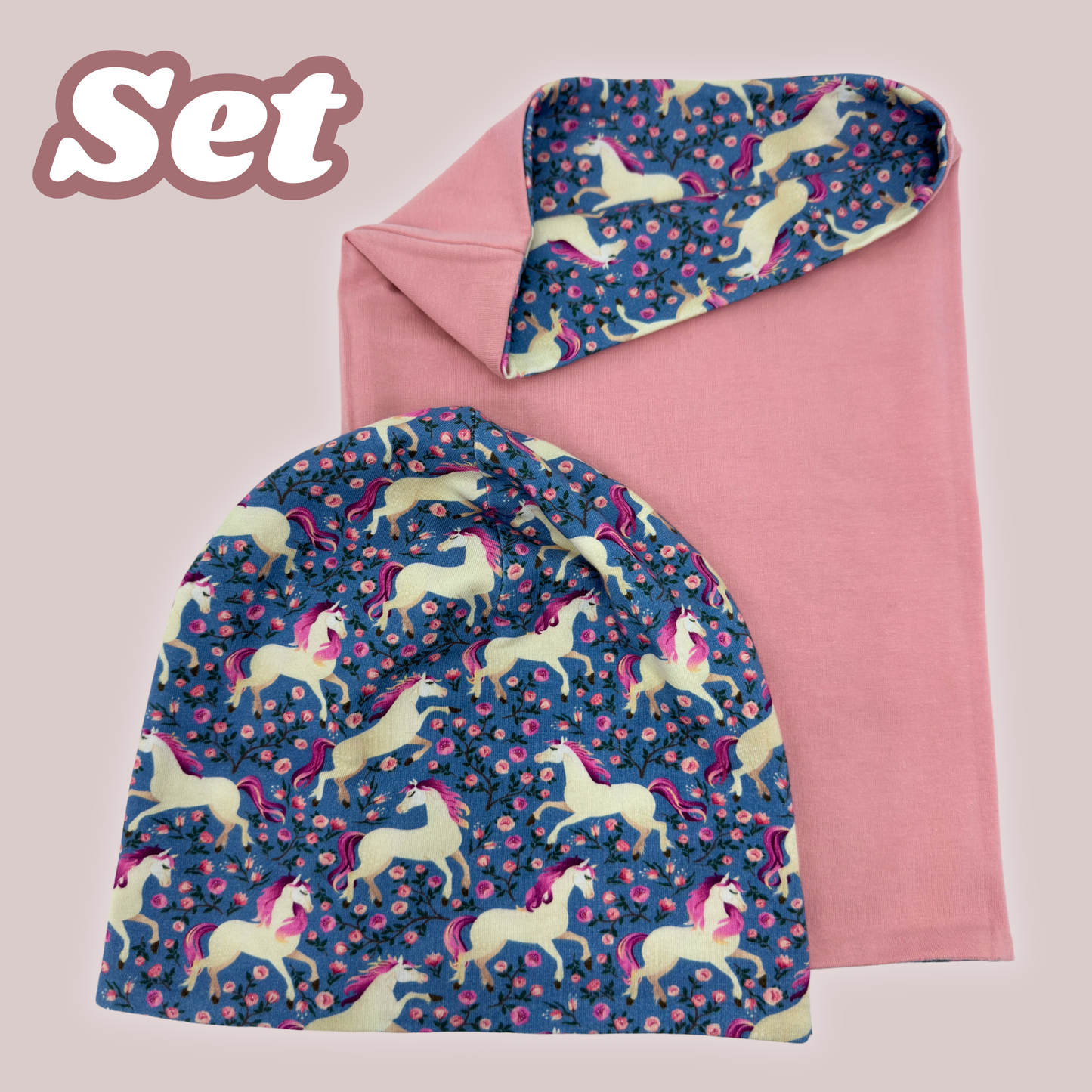 Kinder Beanie Mütze &amp; Loop Set - Pferd