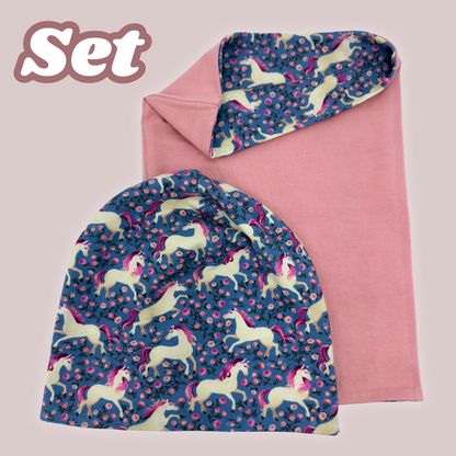 Kinder Beanie Mütze &amp; Loop Set - Pferd
