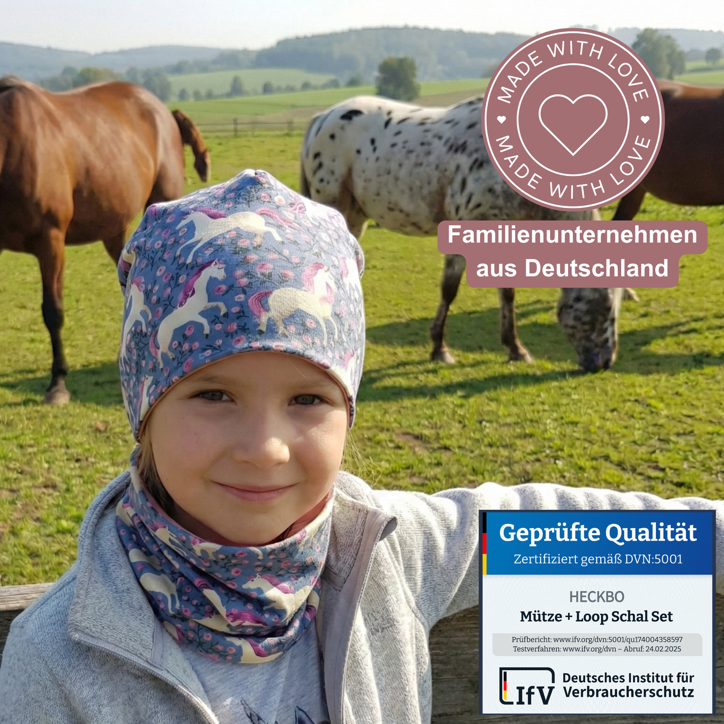 Kinder Beanie Mütze &amp; Loop Set - Pferd