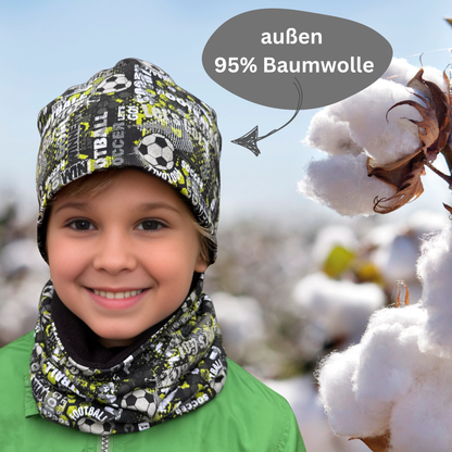 Kinder Beanie Mütze & Loop - Fussball