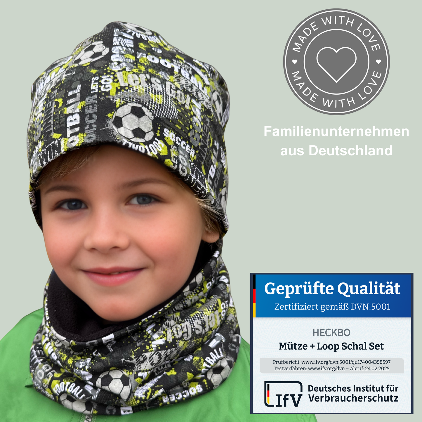 Kinder Beanie Mütze & Loop - Fussball