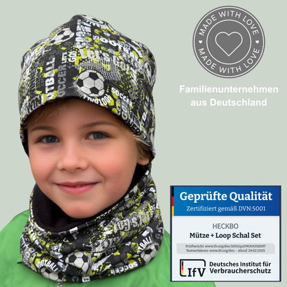 Kinder Beanie Mütze & Loop - Fussball