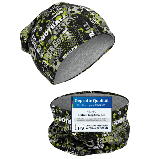 Kinder Beanie Mütze & Loop - Fussball