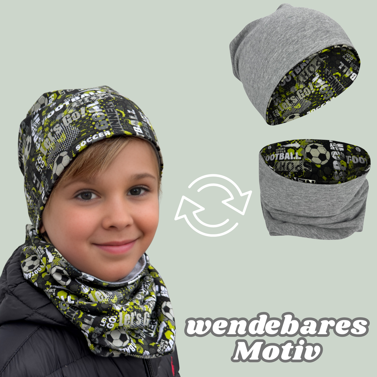 Kinder Beanie Mütze & Loop - Fussball